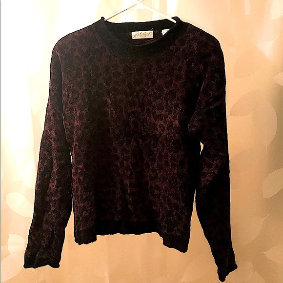 Lord & Taylor Sweaters - Lord & Taylor - Chenille dark brown & black mock neck animal print crop pullover
